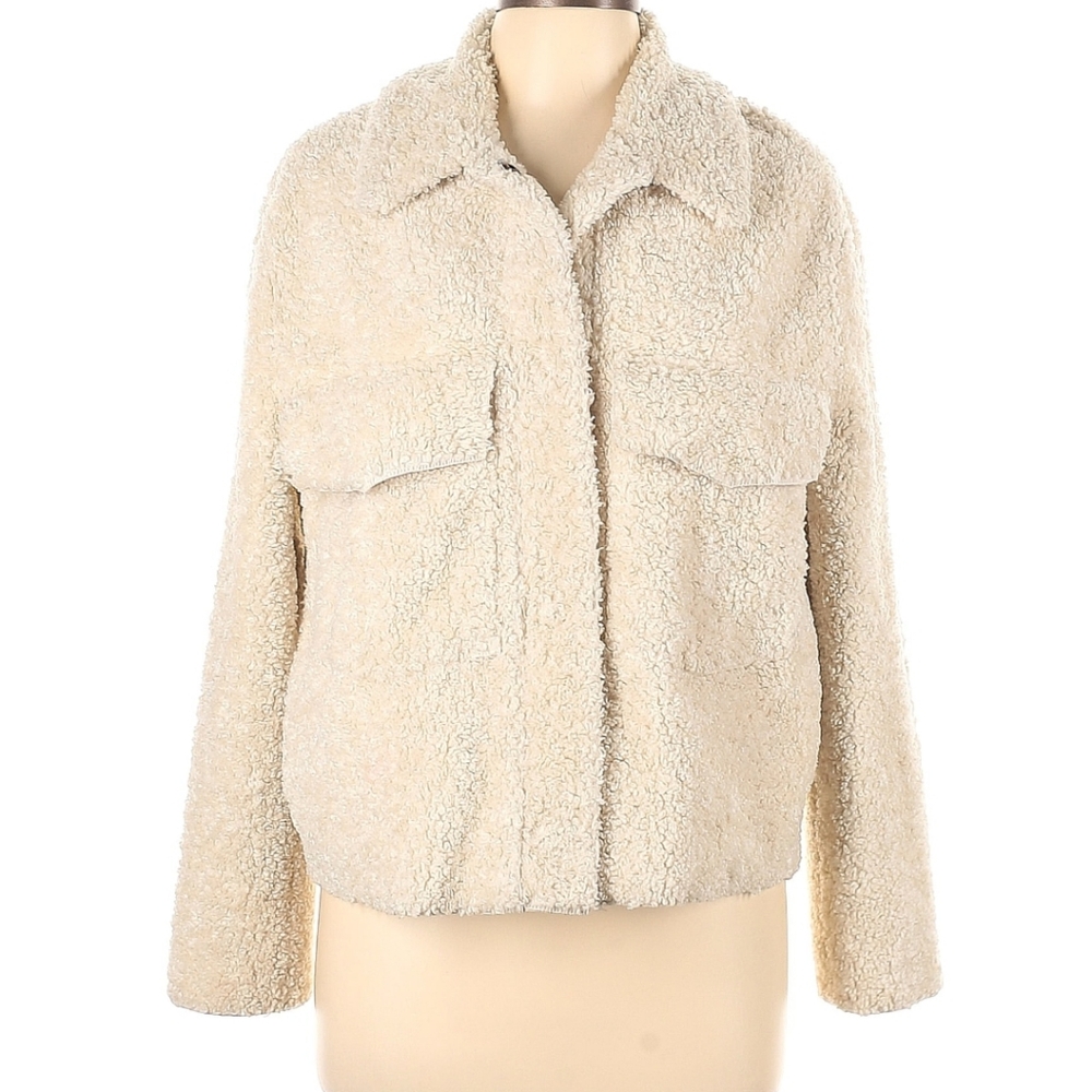 Zara Cream Teddy Jacket Plush Boxy Design